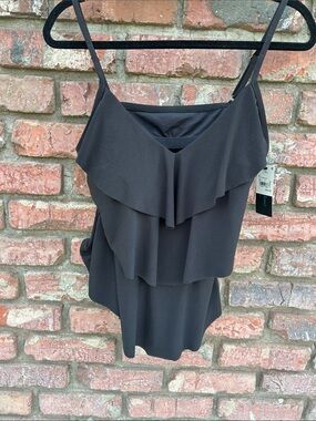 Black Ruffle Tiered Swimming Top Size Large